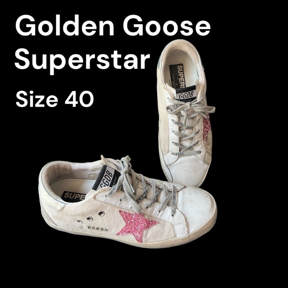 Golden Goose Superstar Sneakers in Natural Canvas/Pink - size 40